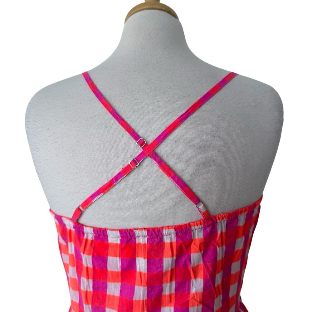 SZ Blockprints X J.Crew tiered dress in gingham Pink Orange Size Small - Picture 4 of 9